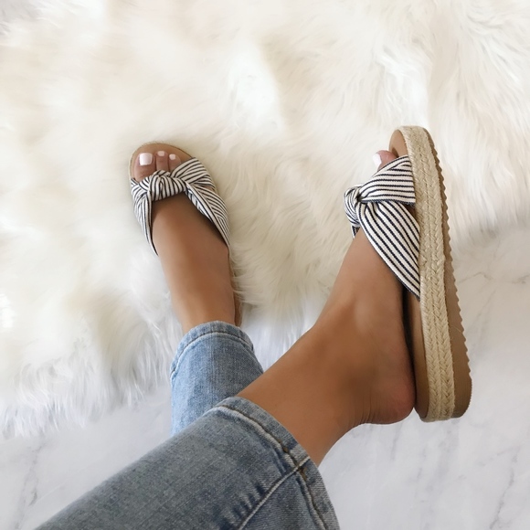 Navy Striped Tie Knot Espadrille - Picture 2 of 3